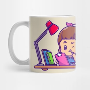 Cute Girl Study With Books Cartoon Mug